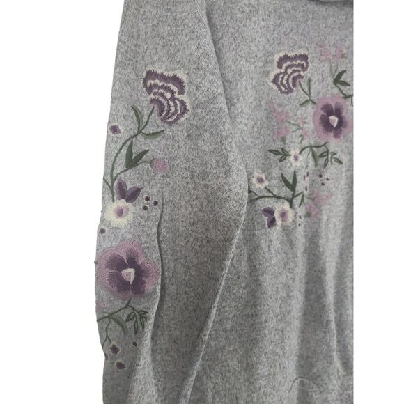 Sunday Cowl Neck Sweater L Womens Grey Floral Embroidered Long Sleeve Pullover - Picture 4 of 10